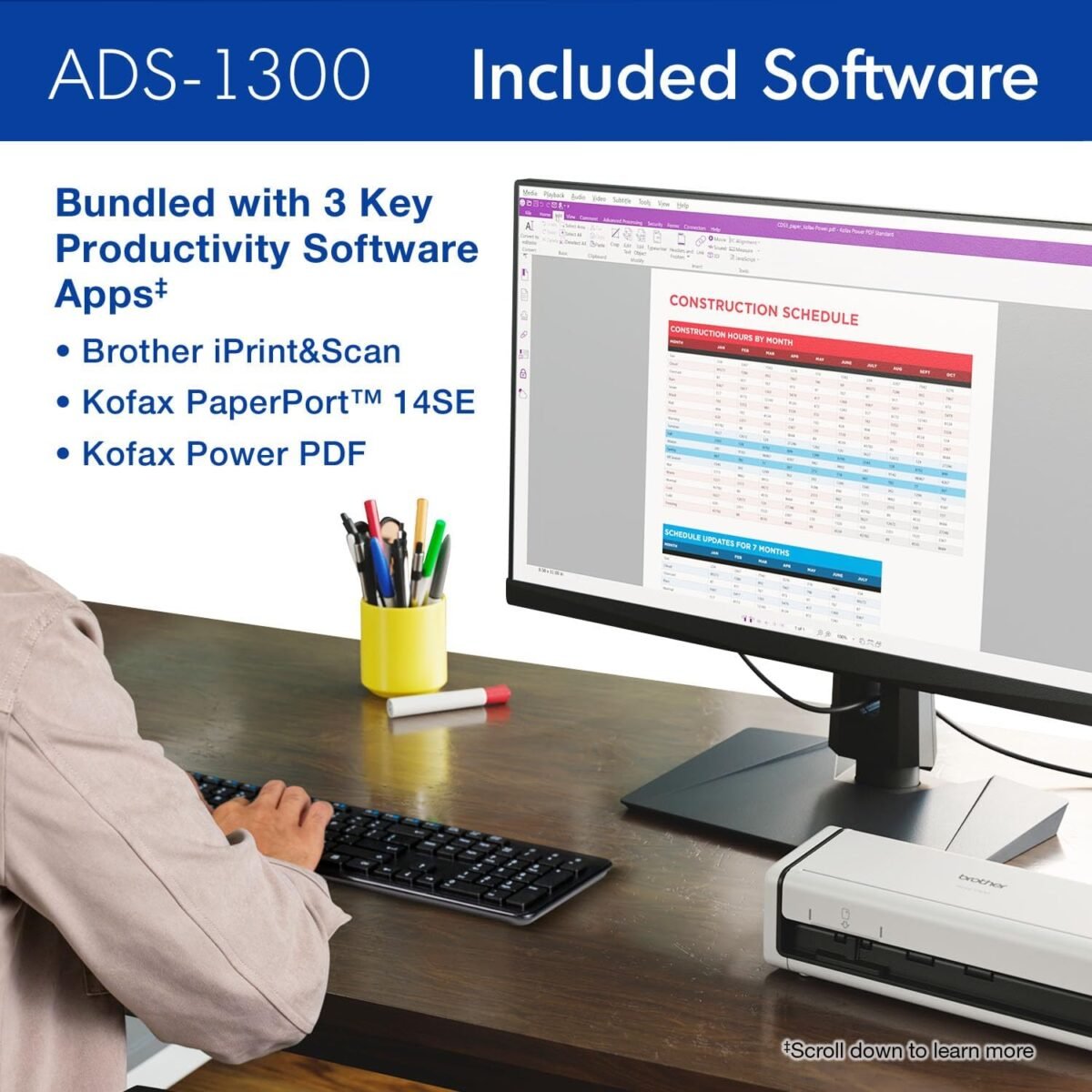 Brother ADS-1300 Compact Desktop Scanner | Scan Speeds of Up to 30ppm | Single Pass Double-Sided Scanning - Image 8