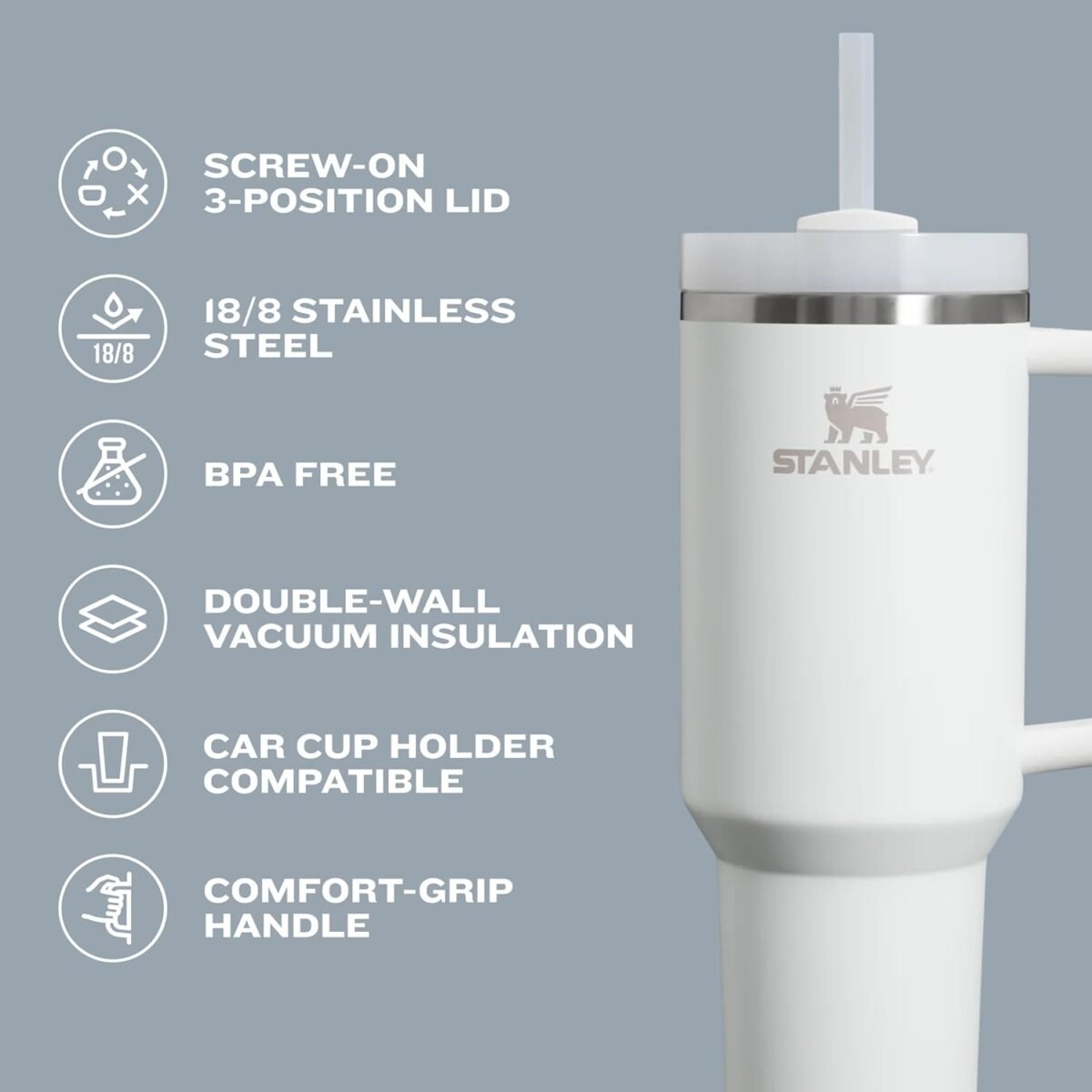Stanley Quencher H2.0 Tumbler with Handle and Straw 30 oz | Flowstate 3-Position Lid | Cup Holder Compatible for Travel | Insulated Stainless Steel Cup | BPA-Free | Cherry Blossom - Image 5