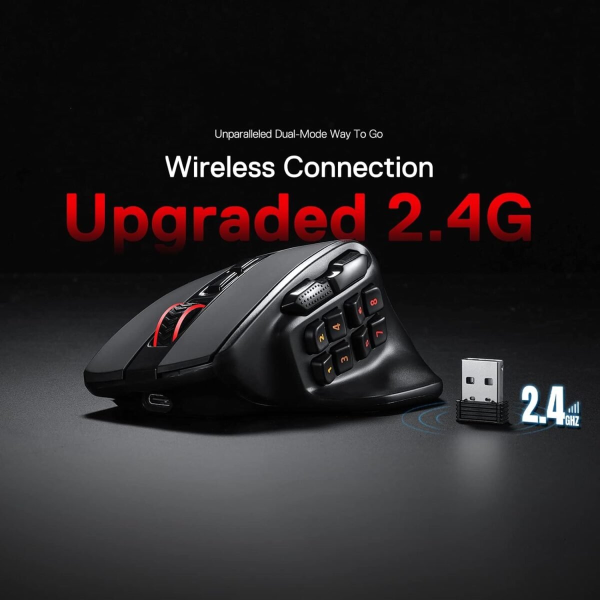 Redragon M811 PRO Wireless MMO Gaming Mouse, 15 Programmable Buttons RGB Gamer Mouse w/Ergonomic Natural Grip Build, 10 Side Macro Keys, Software Supports DIY Keybinds & Backlit - Image 3
