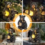 GIGALUMI Solar Garden Statues Loving Bear Figurine Lights for Outside, Yard Decorations Outdoor, Garden Decor Unique Birthday Housewarming Gifts for Mom, Women, Black - Image 3