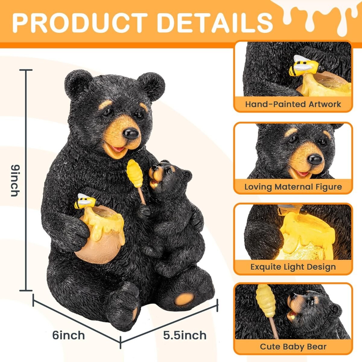 GIGALUMI Solar Garden Statues Loving Bear Figurine Lights for Outside, Yard Decorations Outdoor, Garden Decor Unique Birthday Housewarming Gifts for Mom, Women, Black - Image 4