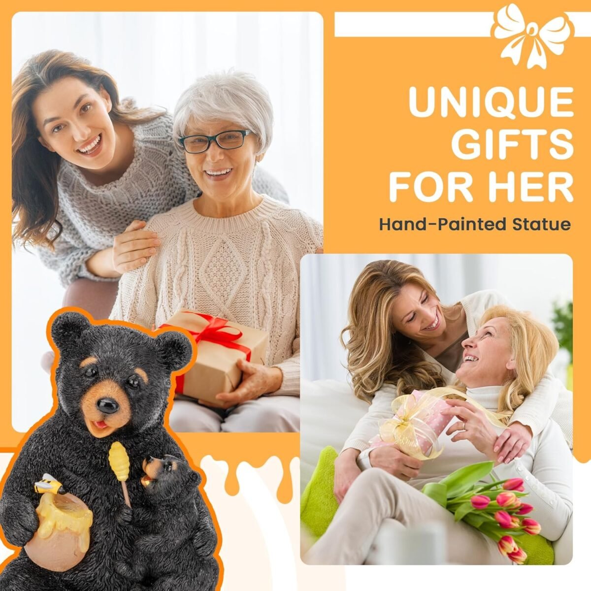 GIGALUMI Solar Garden Statues Loving Bear Figurine Lights for Outside, Yard Decorations Outdoor, Garden Decor Unique Birthday Housewarming Gifts for Mom, Women, Black - Image 5