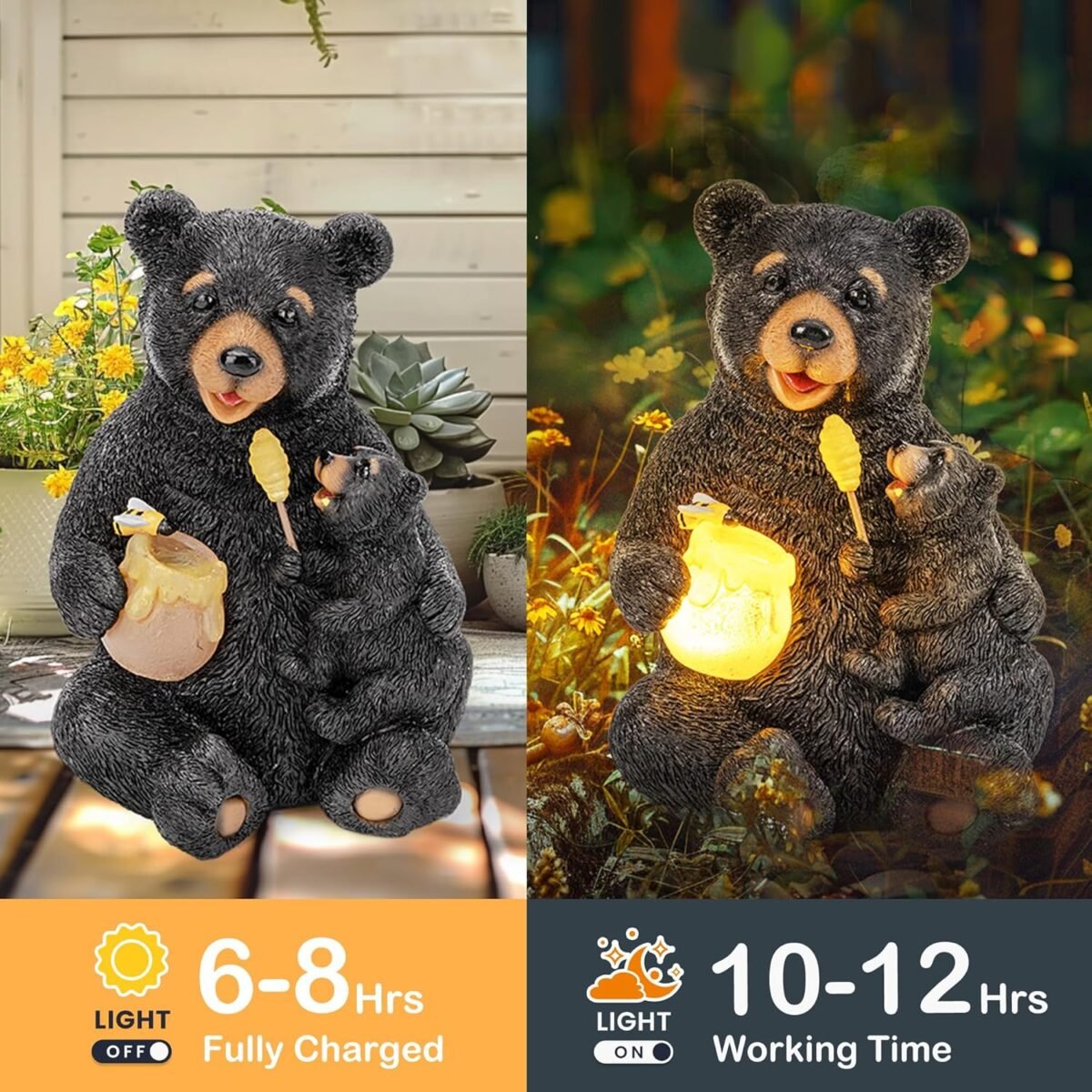 GIGALUMI Solar Garden Statues Loving Bear Figurine Lights for Outside, Yard Decorations Outdoor, Garden Decor Unique Birthday Housewarming Gifts for Mom, Women, Black - Image 6