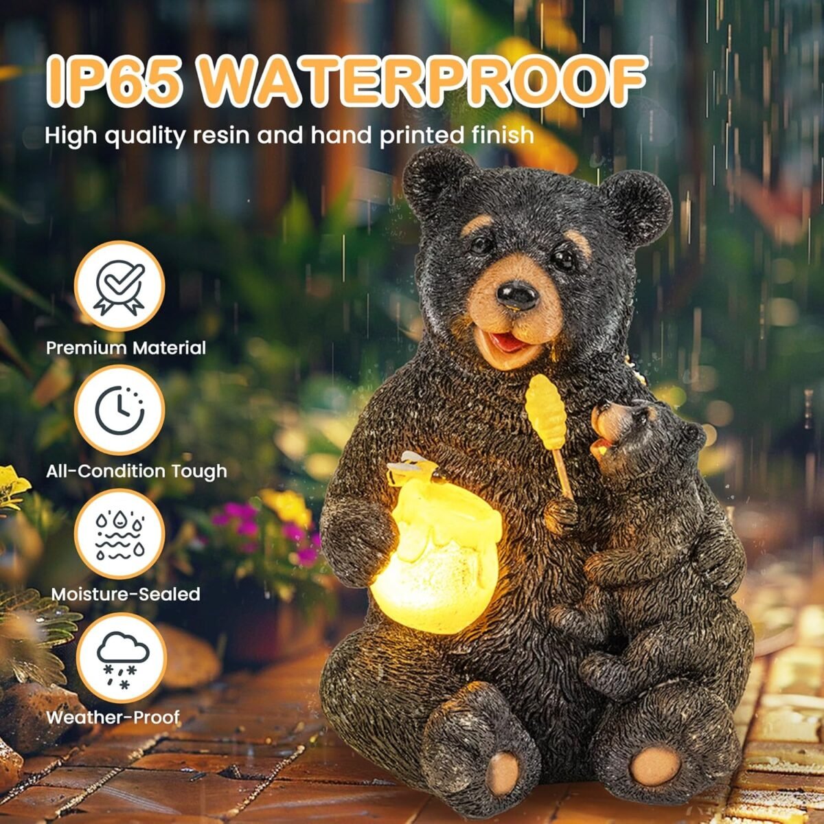 GIGALUMI Solar Garden Statues Loving Bear Figurine Lights for Outside, Yard Decorations Outdoor, Garden Decor Unique Birthday Housewarming Gifts for Mom, Women, Black - Image 7