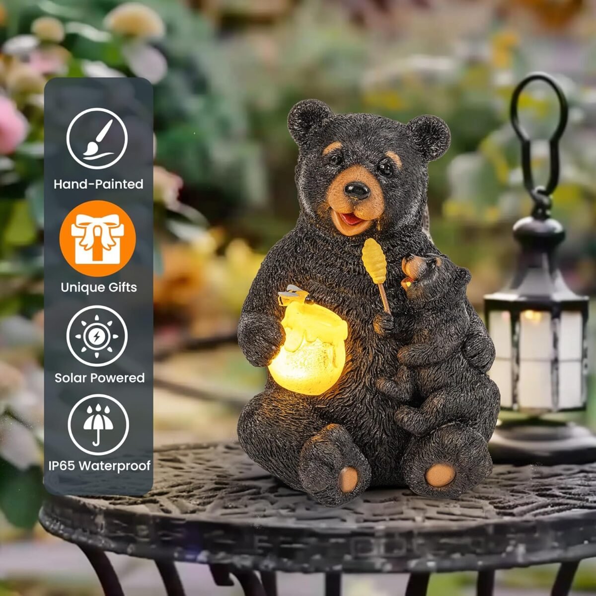 GIGALUMI Solar Garden Statues Loving Bear Figurine Lights for Outside, Yard Decorations Outdoor, Garden Decor Unique Birthday Housewarming Gifts for Mom, Women, Black - Image 8