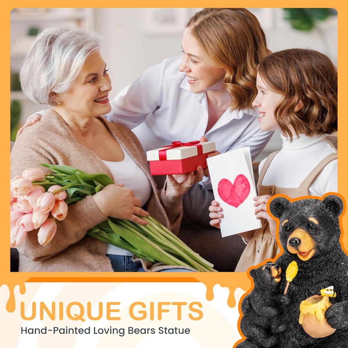 GIGALUMI Solar Garden Statues Loving Bear Figurine Lights for Outside, Yard Decorations Outdoor, Garden Decor Unique Birthday Housewarming Gifts for Mom, Women, Black - Image 9
