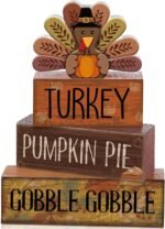 4 Pcs Fall Decorations for Home Thanksgiving Tiered Tray Decor Fall Table Decor Thanksgiving Centerpiece Rustic Wooden Turkey Block Sign for Autumn Harvest Party Table Kitchen Shelf - Image 2