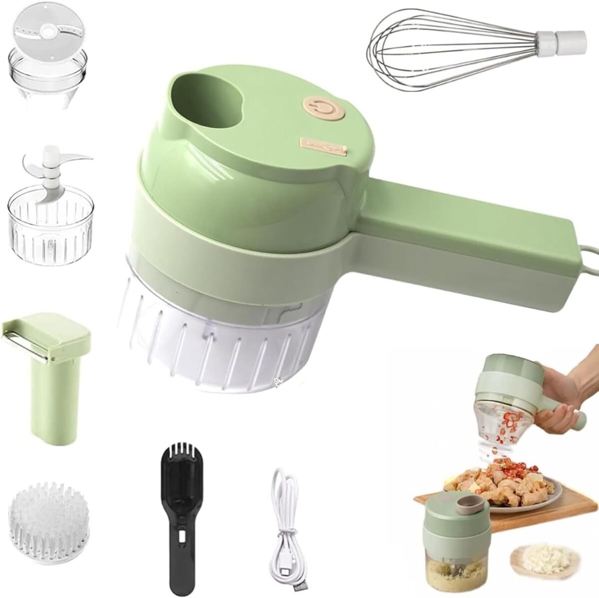 5 in 1 Electric Vegetable Chopper, Mini Handheld Vegetable Chopper Set, Smart Kitchen Appliances, Electric Vegetable Cutter with Egg Beater and Clean Brush - Image 2