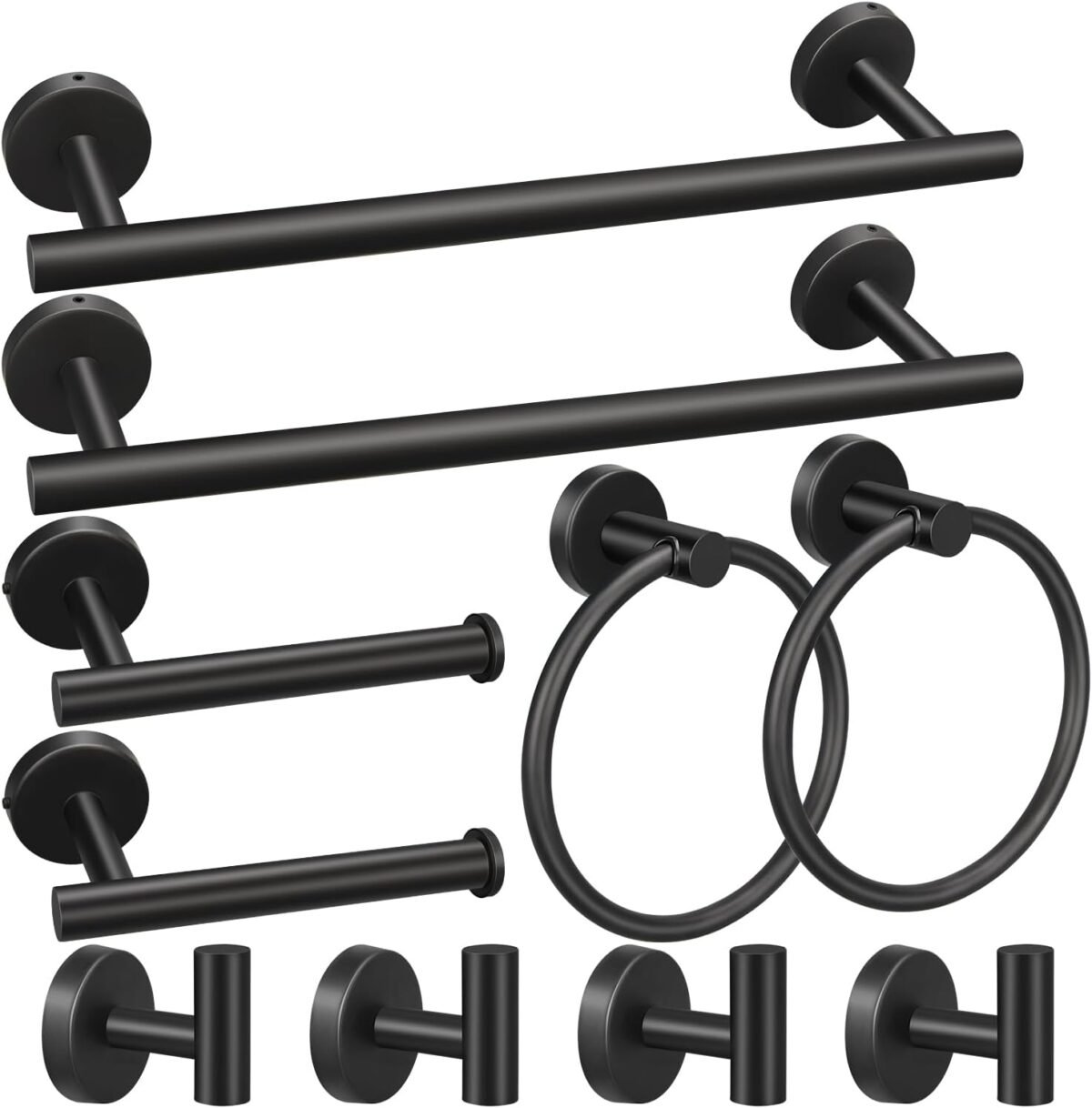 5/10/20pcs Bathroom Hardware Set, Including 16" Hand Towel Bars, Toilet Paper Holders, Towel Rings, Robe Towel Hooks (10pcs 16" Black) - Image 2