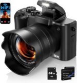 8K Digital Camera for Photography, 88MP Autofocus WiFi Vlogging Camera for YouTube Video with Front and Rear Lens, Flash, Touch Screen, Lens Hood, 64GB Card, 2 Batteries(Black) - Image 2