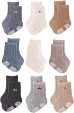 Baby Crew Socks,Grips Combed Cotton Socks Toddler Non-Skid for Girls,Boys Non Slip/Anti Skid 9-Pack - Image 2