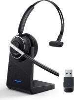 Bluetooth Headset, Wireless Headset with Microphone for PC, V5.2 Computer Headset with Noise Cancelling Mic, USB Dongle, Charging Base & Mute Button for Work, Cell Phones, Computer (Black) - Image 2