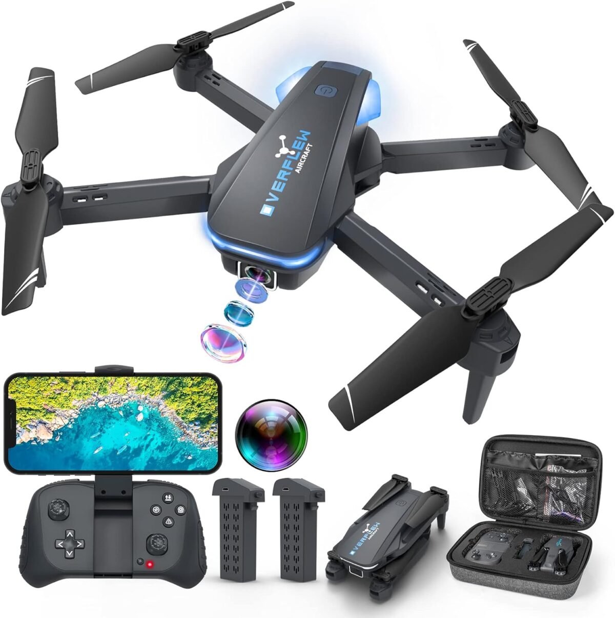 Drone with 1080P Camera for Beginners and Adults, Foldable Remote Control Quadcopter with Voice Control, Gestures Selfie, Altitude Hold, One Key Start, 3D Flips, 2 Batteries, Toy for Beginners - Image 2