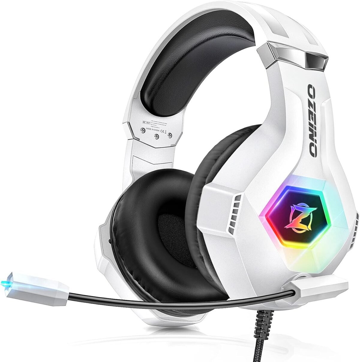 Gaming Headset for PC, Ps4, Ps5, Xbox Headset with 7.1 Surround Sound Gaming Headphones with Noise Canceling Mic, LED Light Over Ear Headphones for Switch, Xbox Series X/S, Laptop, Mobile White - Image 2