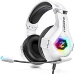 Gaming Headset for PC, Ps4, Ps5, Xbox Headset with 7.1 Surround Sound Gaming Headphones with Noise Canceling Mic, LED Light Over Ear Headphones for Switch, Xbox Series X/S, Laptop, Mobile White - Image 2