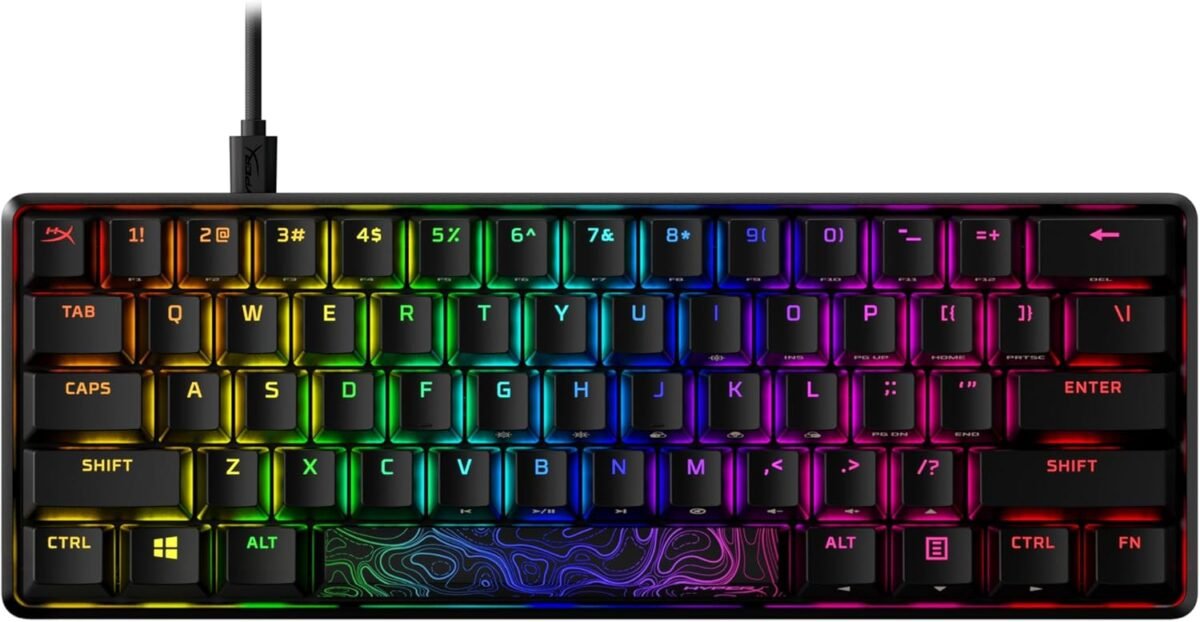 HyperX Alloy Origins 60 - Mechanical Gaming Keyboard, Ultra Compact 60% Form Factor, Double Shot PBT Keycaps, RGB LED Backlit, NGENUITY Software Compatible - Linear HyperX Red Switch,Black - Image 2