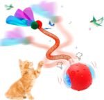 Interactive Cat Toys for Bored Indoor Cats, Chirping & Motion-Activated Cat Toys, Fun Gift for Cats with 2 Speed Settings & 3 Modes, USB Rechargeable,Red - Image 2