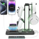 KDD Headphone & Controller Stand with Wireless Charging - Rotatable Headset Stand with 9 Light Modes - Controller Holder with 2 USB and Type C Ports - for Gamers Desktop Accessories - Image 2