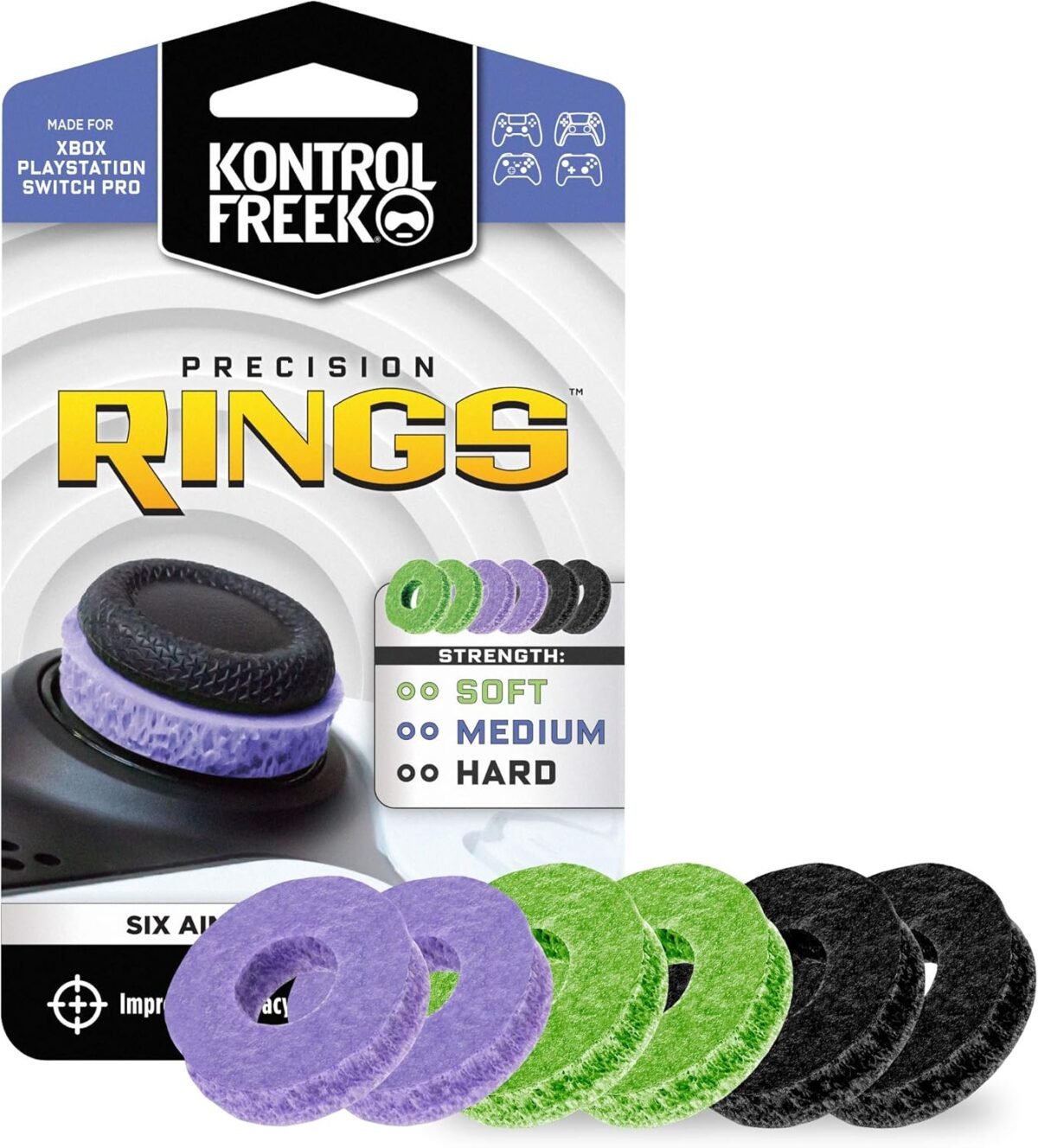 KontrolFreek Precision Rings | Aim Assist Motion Control for Playstation 4 (PS4), PS5, Xbox One, XBX, Switch Pro & Scuf Controller (Black/Purple/Green) - Image 2