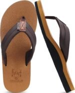 KuaiLu Men's Yoga Mat Leather Flip Flops with Arch Support Comfortable Cushion Walking Thong Sandals Slip On Indoor Outdoor - Image 2