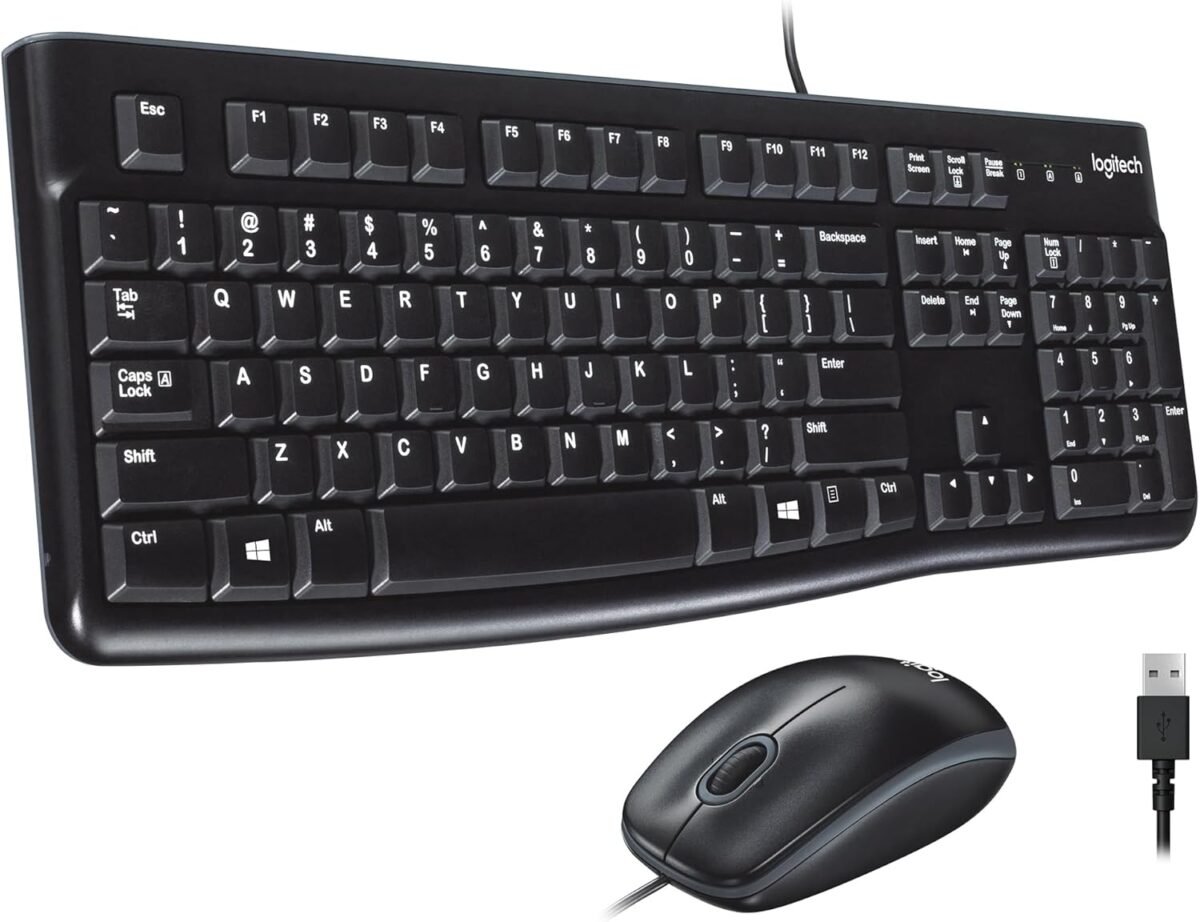 Logitech MK120 Wired Keyboard and Mouse Combo for Windows, Optical Wired Mouse, Full-Size, USB, Compatible with PC, Laptop - Black - Image 2