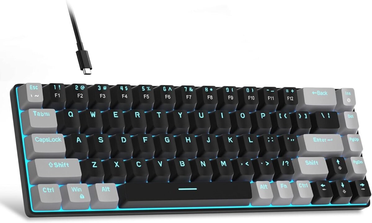 MageGee Portable 60% Mechanical Gaming Keyboard, MK-Box LED Backlit Compact 68 Keys Mini Wired Office Keyboard with Red Switch for Windows Laptop PC Mac - Black/Grey - Image 2