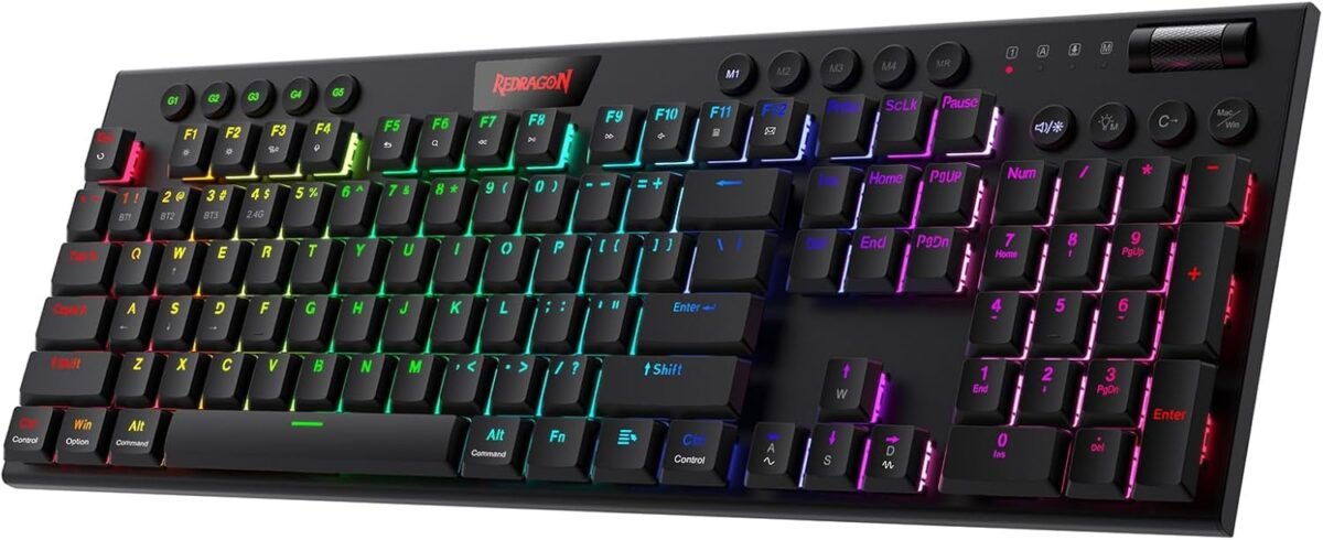 Redragon K618 PRO 3-Mode Wireless RGB Mechanical Keyboard, BT/2.4Ghz/Wired Low Profile Win/Mac Gaming Keyboard w/Ultra-Thin Design, Dedicated Media Control & Linear Red Switch - Image 2