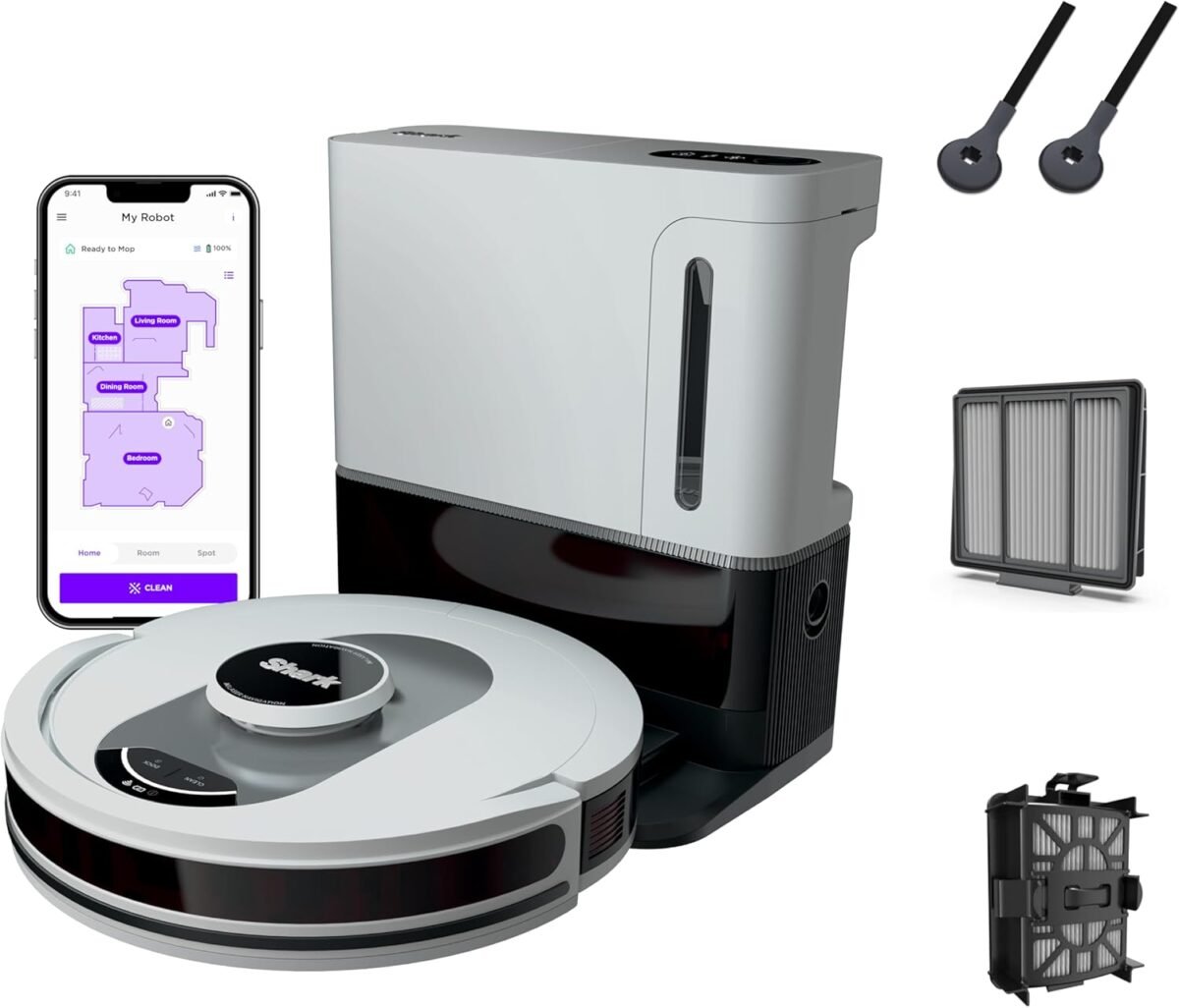 Shark AI Ultra Voice Control Robot Vacuum with Matrix Clean Navigation, Home Mapping, 60-Day Capacity, XL Self-Empty Base for Homes with Pets, Carpet & Hard Floors, Cool Grey - Image 2
