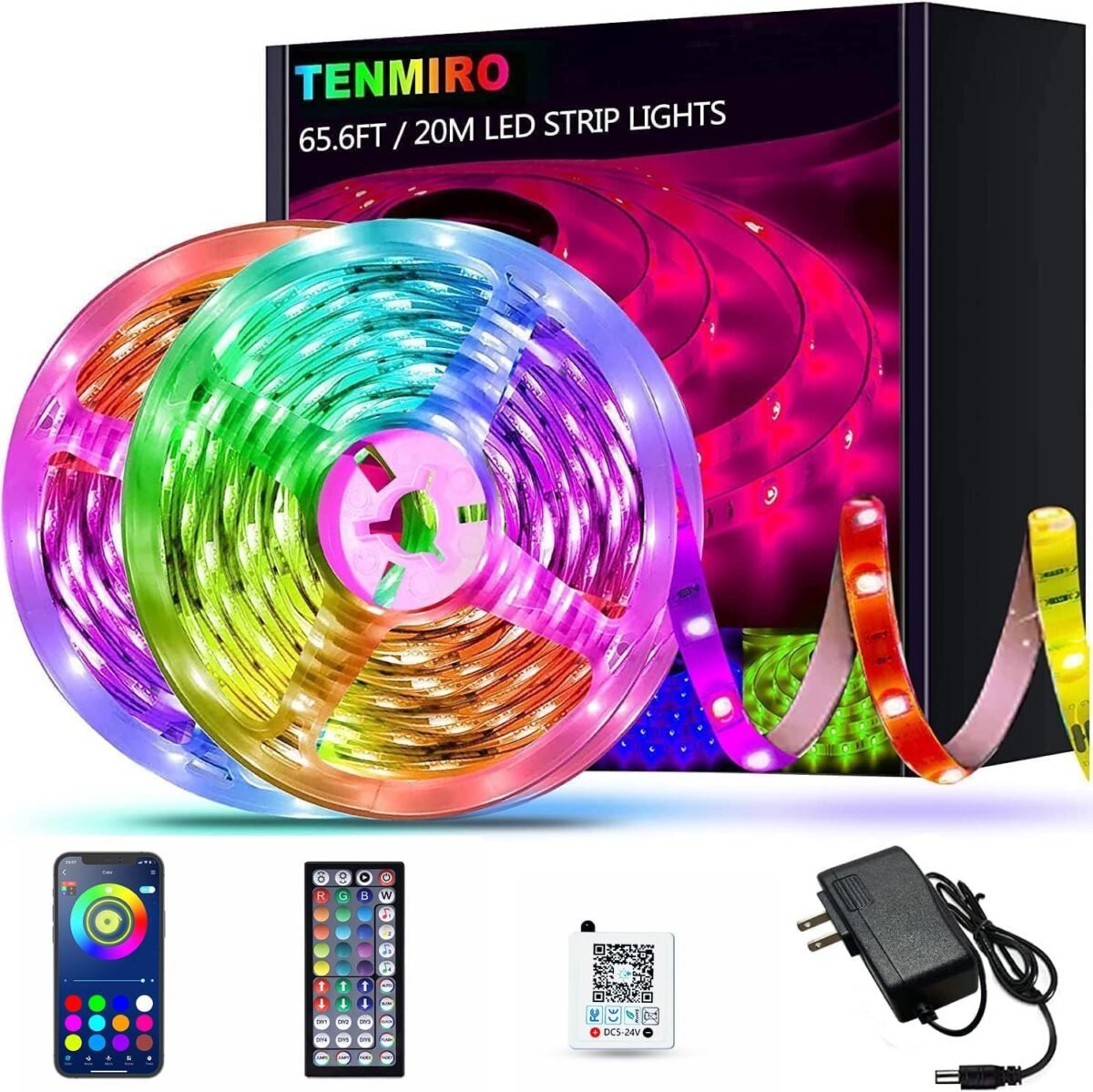 Tenmiro 65.6ft Led Strip Lights, Ultra Long RGB Color Changing LED Light Strips Kit with 44 Keys Ir Remote Led Lights for Bedroom, Kitchen, Home Decoration - Image 2
