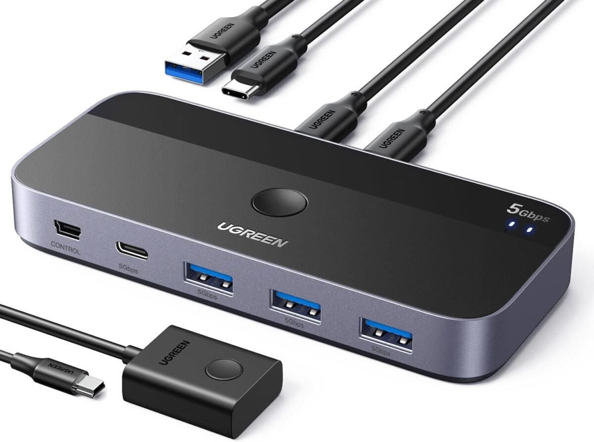 UGREEN USB Switch A & C Input for Computers - Share 4 Ports, Switcher Selector for PC, Laptop, Keyboard, Mouse, Webcam, Microphone - Adapter With 2 USB-C Data Cables and Remote - Image 2
