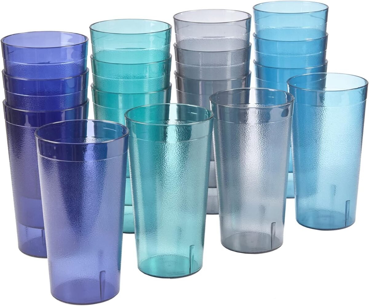 US Acrylic Cafe Plastic Reusable Tumblers (Set of 16) 20-ounce Water Cups Coastal Colors | Restaurant Style Drinking Glasses Value Set, Stackable, BPA-free, Made in the USA | Top-rack Dishwasher Safe - Image 2