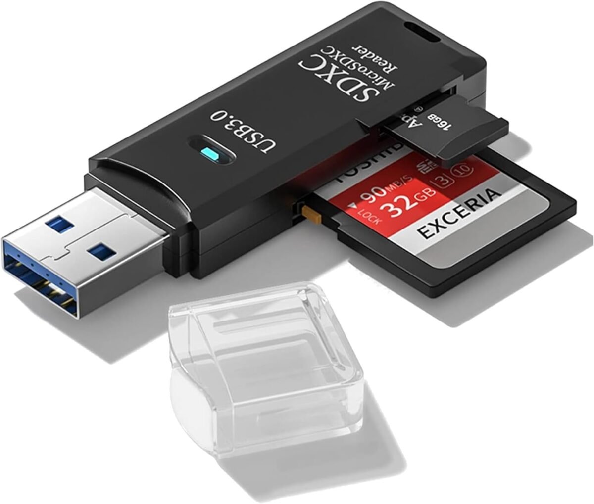 USB3.0 Micro SD Card Reader, 5Gbps 2-in-1 SD Card Reader to USB Adapter, Wansurs Memory Card Reader for SDXC, SDHC, MMC, RS-MMC, Micro SDXC, Micro SD, Micro SDHC and UHS-I Cards (1Pack Black) - Image 2