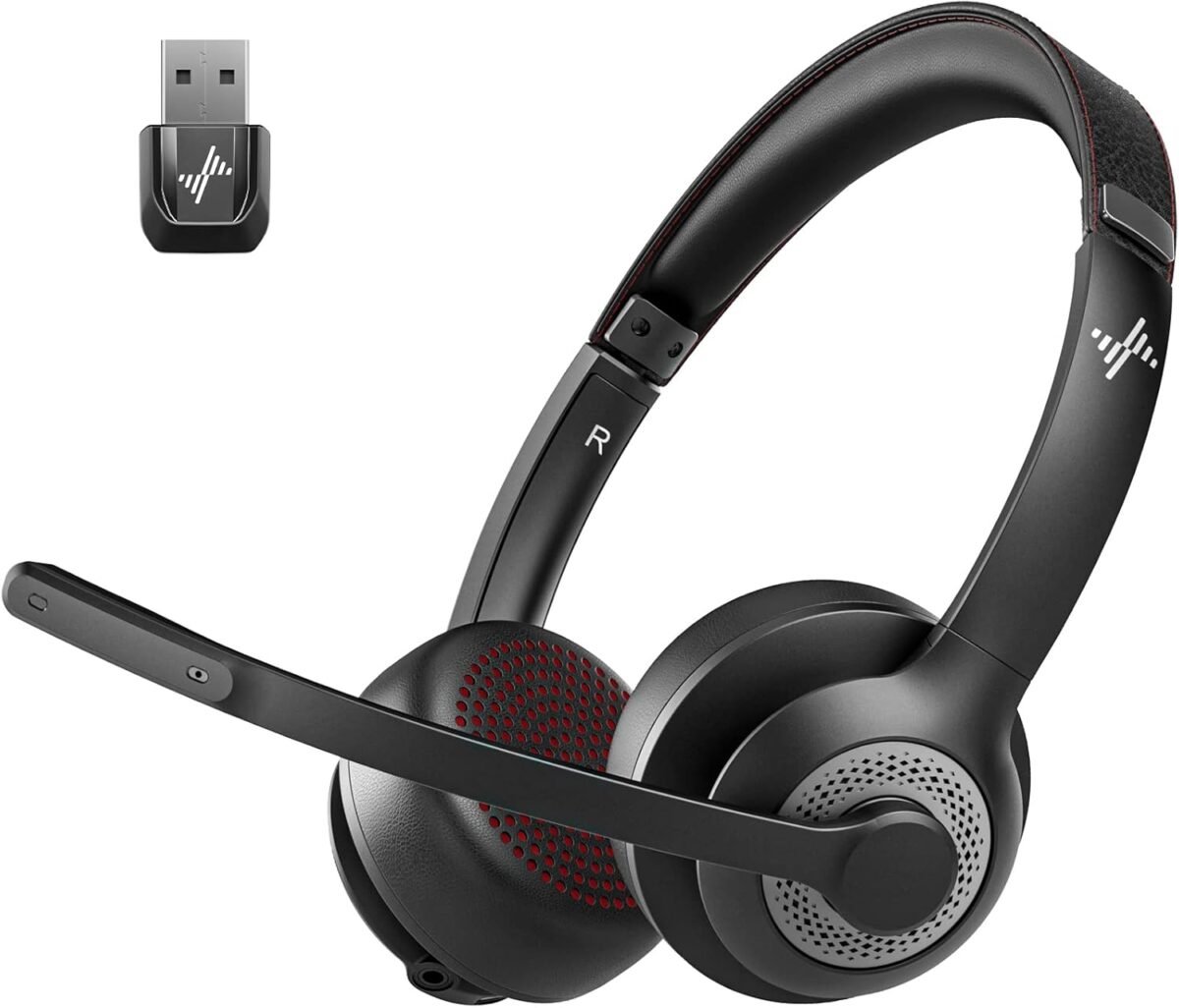 Wireless Headset with AI Noise Cancelling Microphone Bluetooth Headset - Bluetooth V5.2 Headphones with USB Dongle & Mic Mute for Computer/Laptop/PC/iPhone/Android/Cell Phones/Zoom - Image 2