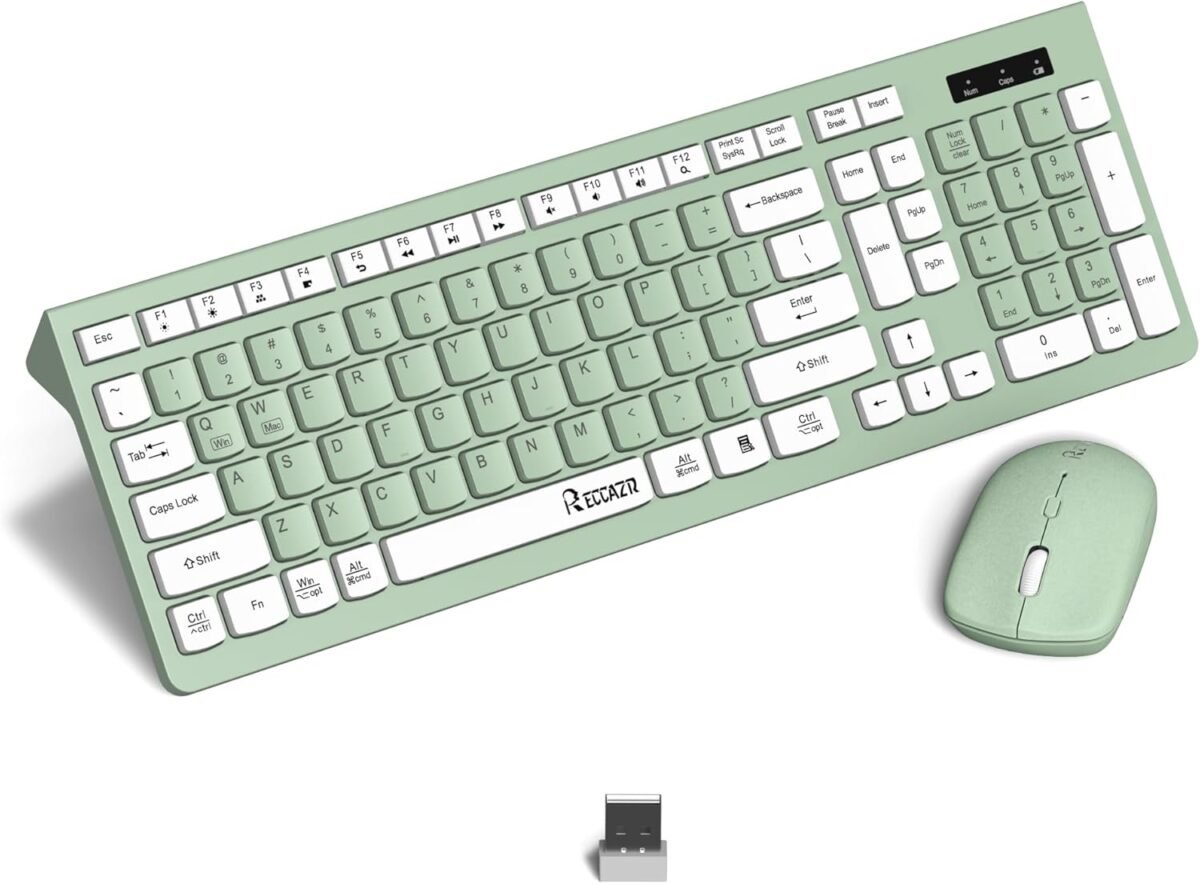 Wireless Keyboard and Mouse Combo, Full-Sized Wireless Keyboard and Adjustable DPI Mouse, 2.4GHz USB Receiver, Keyboard and Mouse for PC, Windows, MAC, Desktop, Laptop (Avocado Green) - Image 2