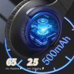 KVIDIO Bluetooth Headphones Over Ear, 65 Hours Playtime Wireless Headphones with Microphone, Foldable Lightweight Headset with Deep Bass, HiFi Stereo Sound Low Latency for Travel Work Cellphone - Image 4