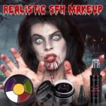 BOBISUKA Demonic Special Effects SFX Halloween Makeup Kit - 5 Colors Bruise Makeup Face Body Painting Palette + Scar Wax with Spatula Tool + Fake Blood Splatter Spray + Fake Blood Cream +Stipple Spong - Image 3