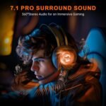 Gaming Headset for Xbox Series X/S, Xbox One, PS5, PS4, PC with 7.1 Surround Sound, Wired Gaming Headphone with Noise Cancelling Mic, Dynamic RGB Light for Xbox Controller, Switch (Black Orange) - Image 4
