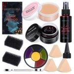 BOBISUKA Demonic Special Effects SFX Halloween Makeup Kit - 5 Colors Bruise Makeup Face Body Painting Palette + Scar Wax with Spatula Tool + Fake Blood Splatter Spray + Fake Blood Cream +Stipple Spong - Image 2